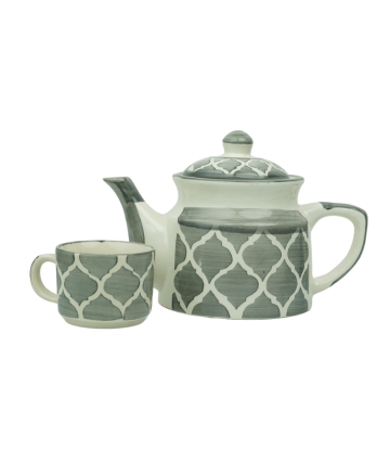 Blue Pottery Kettle with Cups set Made by Tribes of Rajasthan 