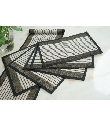 Dining Table Mat and Set of 6 Seater Mat (Black Pattern)