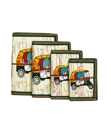 Handmade Diary Set - Rickshaw Design (Set of 4) Made by the Tribes of Rajasthan 