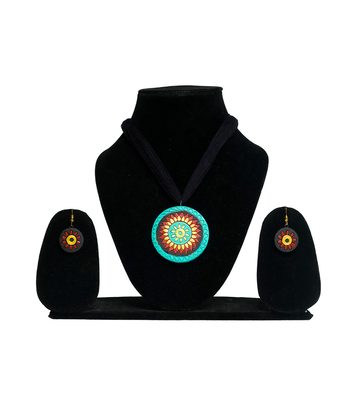 Handcrafted Multicolor Terracotta Necklace Set with Floral Motif