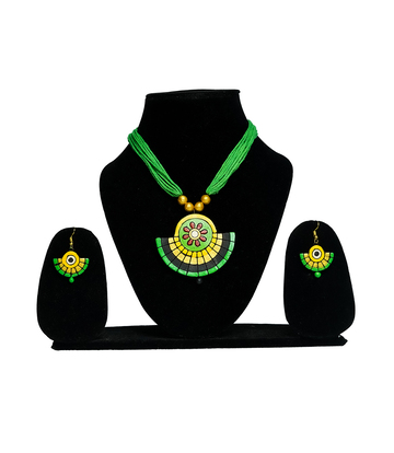 Terracotta Necklace Set (Green, Yellow and black) - Made by Tribes of Jharkhand 