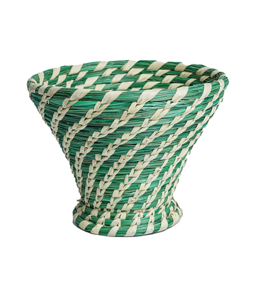 Handcrafted Green & Natural Sabai Grass Spiral Weave Basket