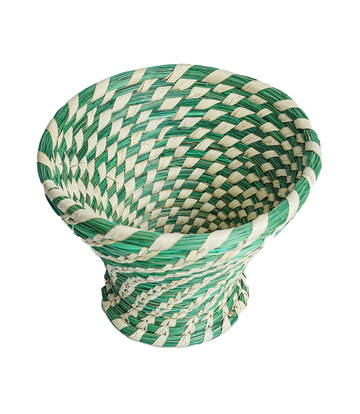 Handcrafted Green & Natural Sabai Grass Spiral Weave Basket