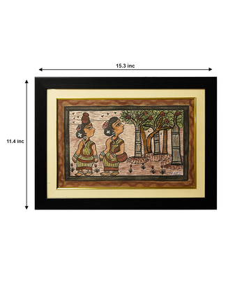 Handpainted Paitkar Painting of Tribal women with Floral Ornaments