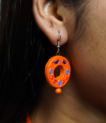 Handcrafted Orange Terracotta Necklace Set with Colorful Pearl Beads