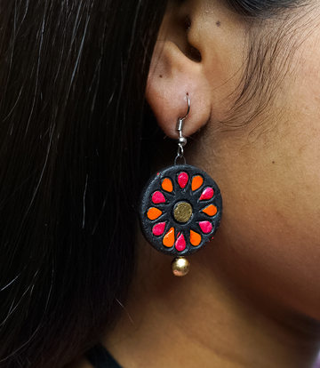 Handcrafted Black & Multicolor Floral Terracotta Necklace & Earring Set