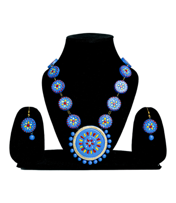Ocean Blue – Circular Terracotta Jewellery Set by Tribes of Jharkhand