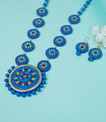 Ocean Blue – Circular Terracotta Jewellery Set by Tribes of Jharkhand