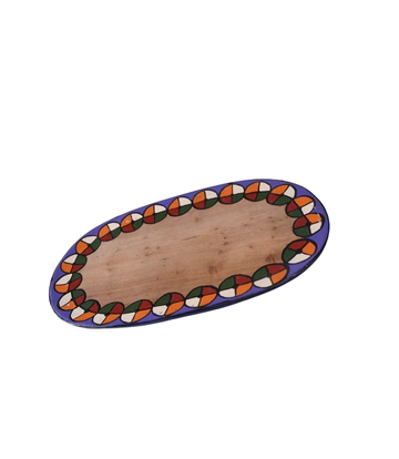 Wooden Tray With Multi-colour Handpainted Motifs Made By Tribals Of Jharkhand