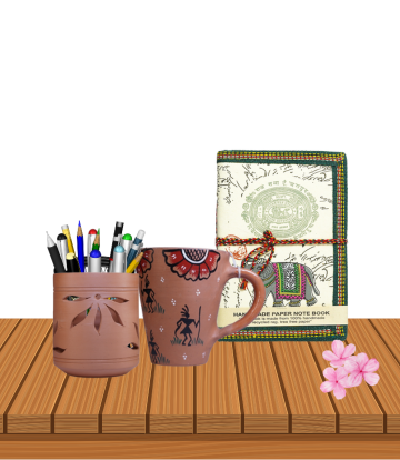 Handmade Father’s Day Desk Gift Set: Sohrai Mug & Stationery