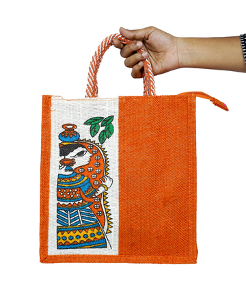 Tribal Art Eco-Friendly Jute Bag – Orange