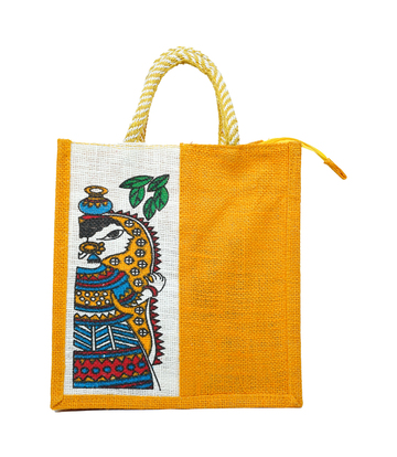 Tribal Art Eco-Friendly Jute Bag – Yellow