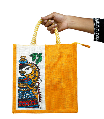 Tribal Art Eco-Friendly Jute Bag – Yellow