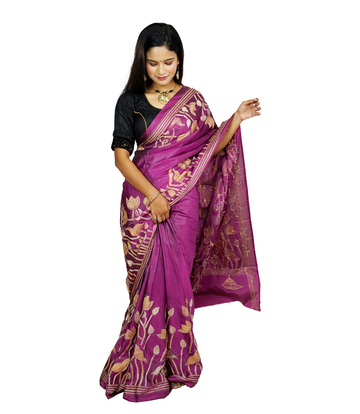 Purple Elegance Kantha stitch Saree