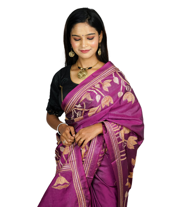 Purple Elegance Kantha stitch Saree