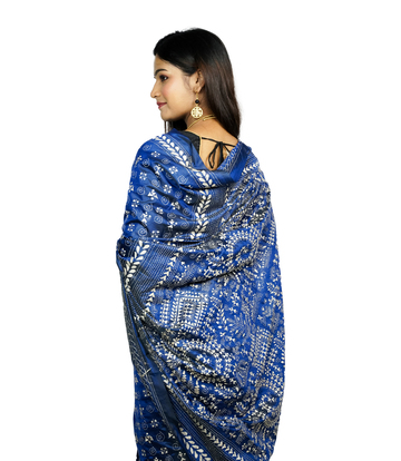 Royal Blue Kantha stitch Saree