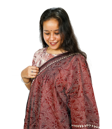 Handcrafted Maroon Kantha Stitch Stole