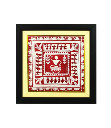 Authentic Warli Folk Painting in Frame – Red Canvas Tribal Art