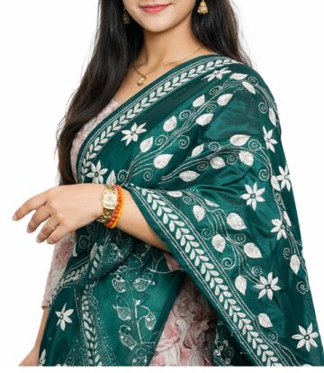 Floral Kantha Stitch Green Stole