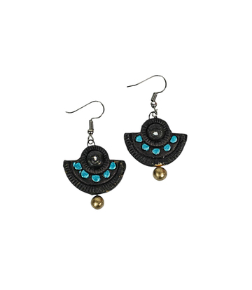 Black Aura Fan Drop Terracotta Earrings