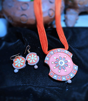 Terracotta Necklace Set(Orange colour)- Made by Tribes of Jharkhand