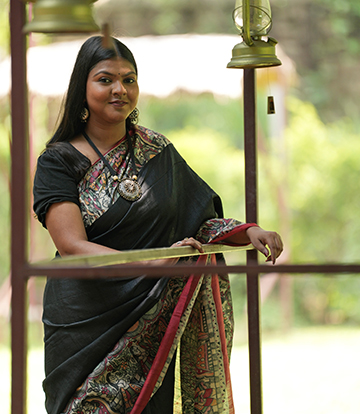 Black Madhubani Saree